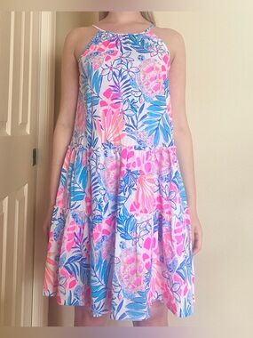 Lilly Pulitzer Evalyn Dress Rainforest Retreat Pink Sea Turtle Tiered S
